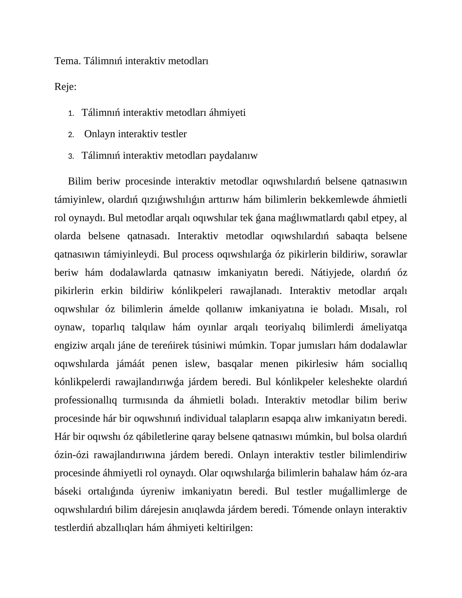 Tálimnıń interaktiv metodları 1