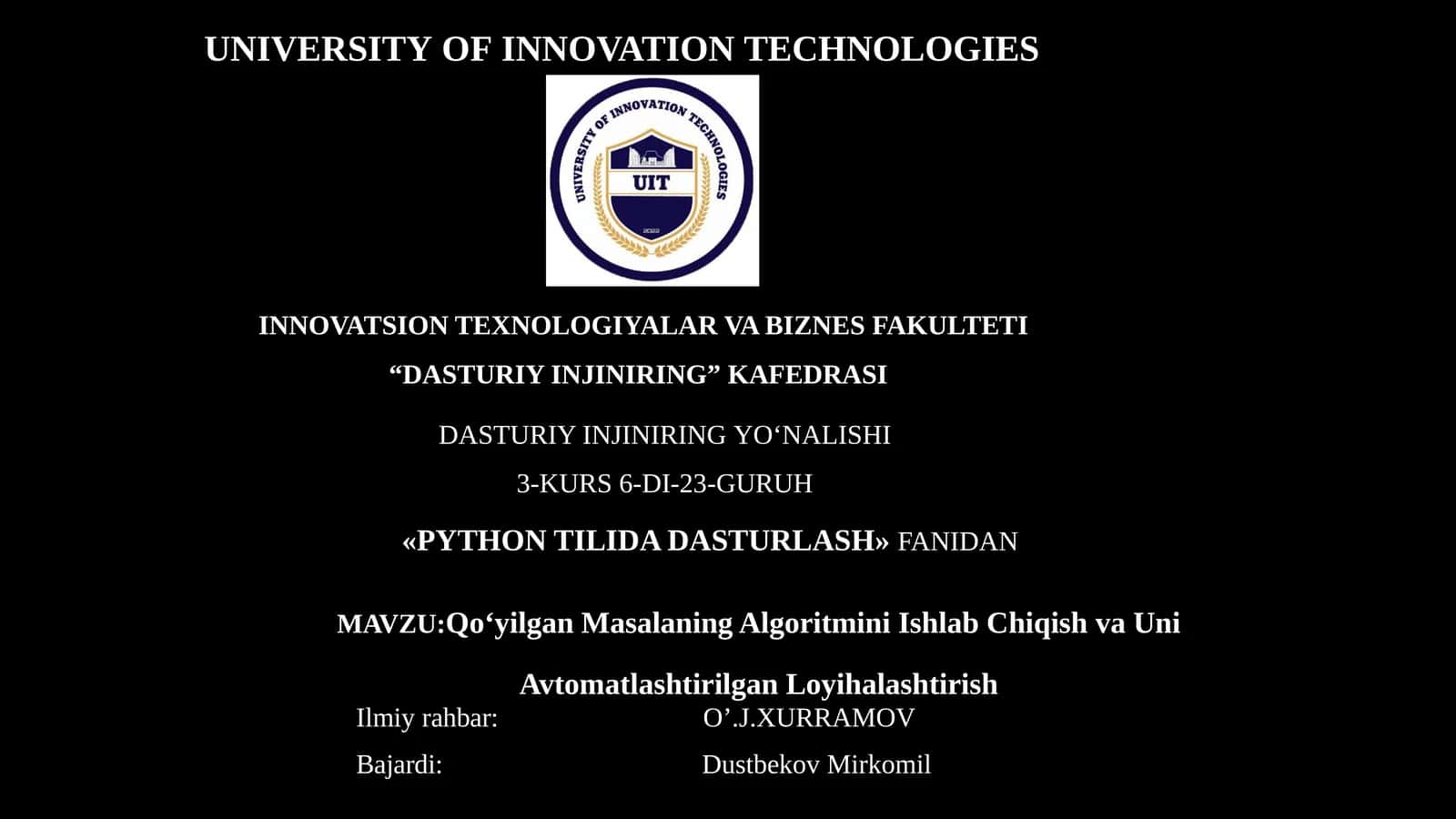 Python TILIDA DASTURLASH 1