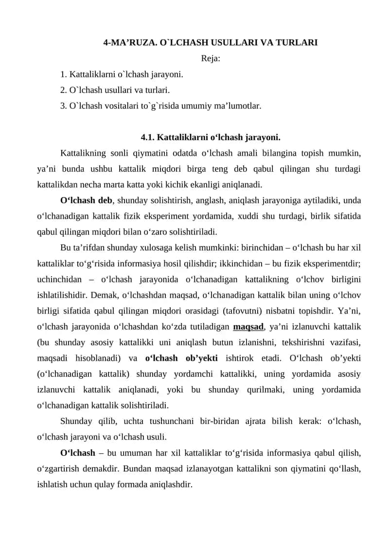 O`lchash usullari va turlari 1