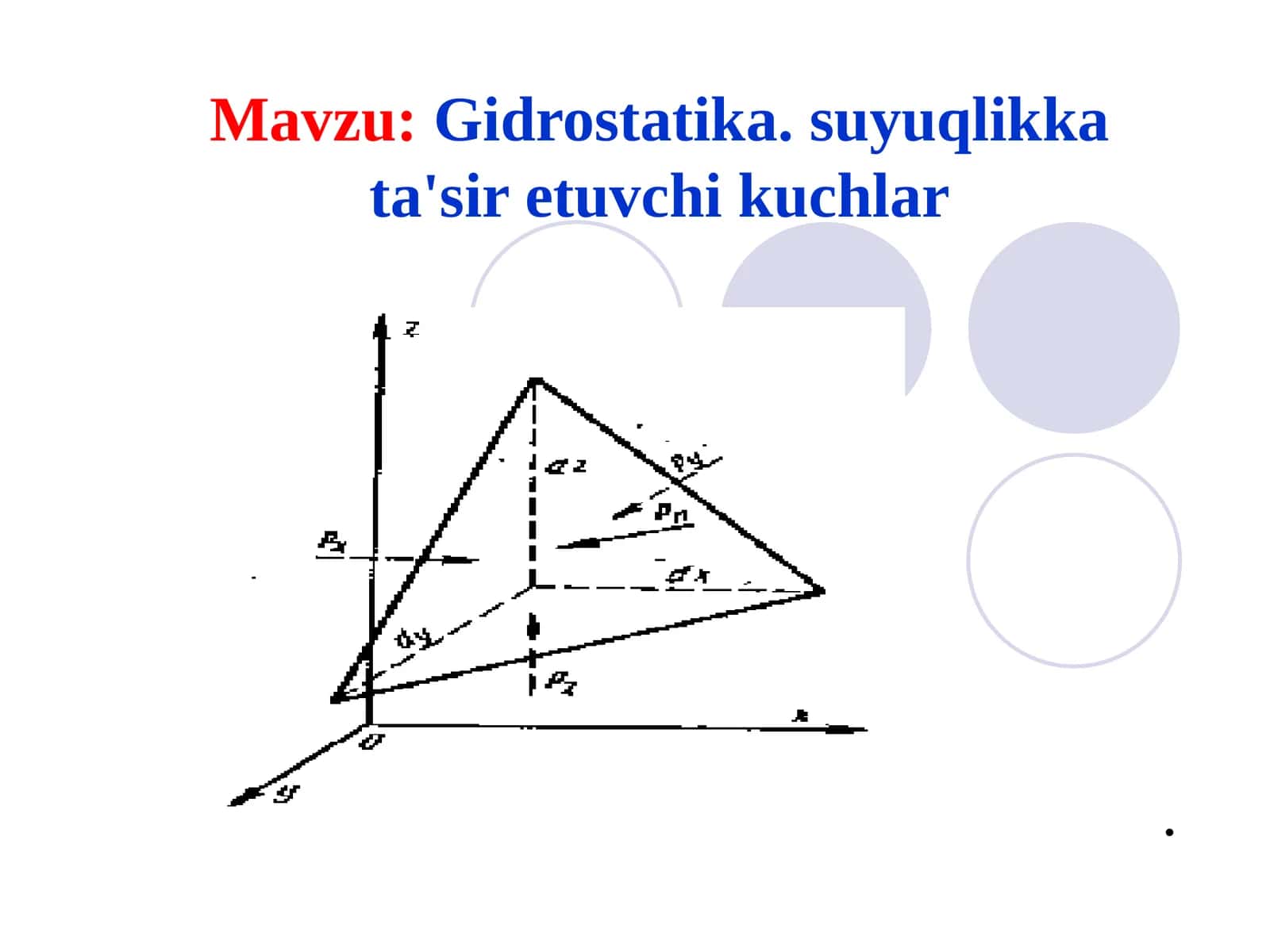 Gidrostatika. suyuqlikka ta'sir etuvchi kuchlar 1