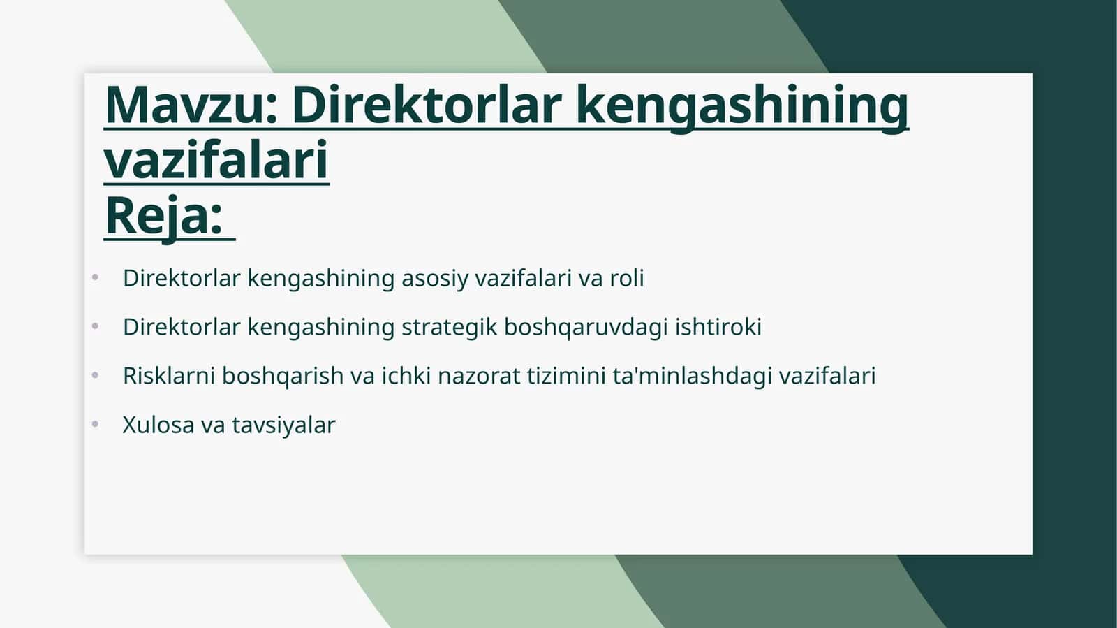 Direktorlar kengashining vazifalari 1