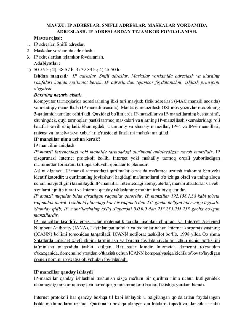 IP Adreslar va Maskalar 1