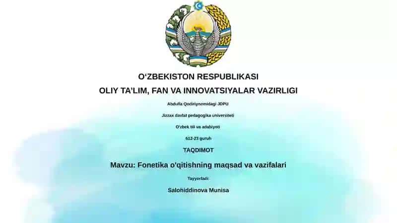 Fonetika o'qitishning maqsad va vazifalari