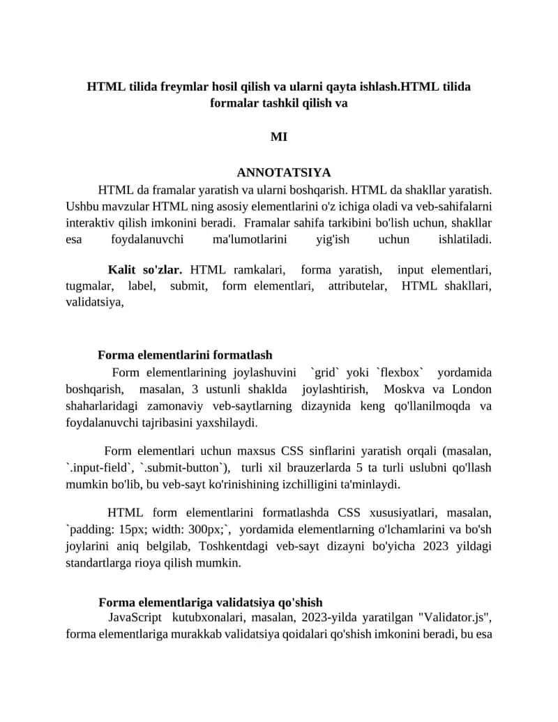 HTML da Formalar va Framalar 1
