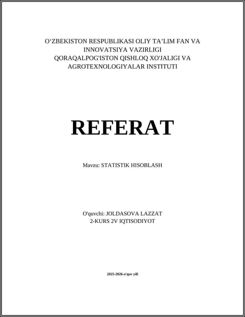 STATISTIK HISOBLASH 1