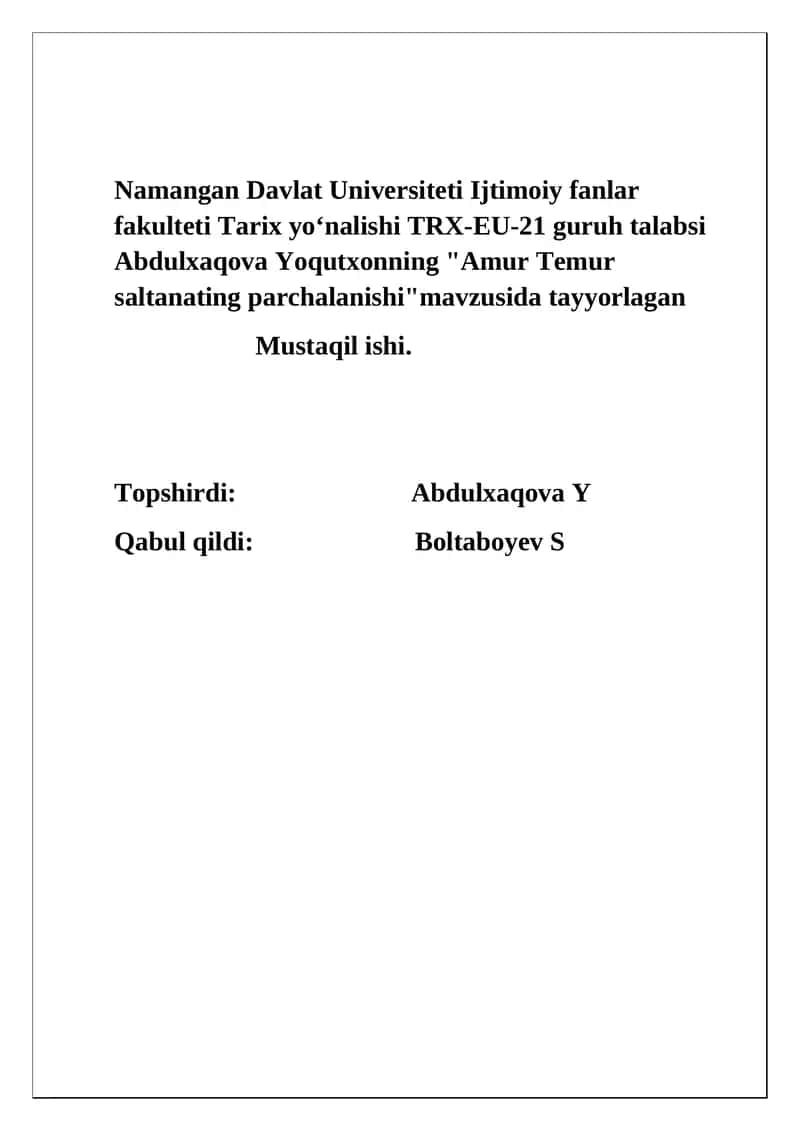 Amir Temur saltanating parchalanishi 1