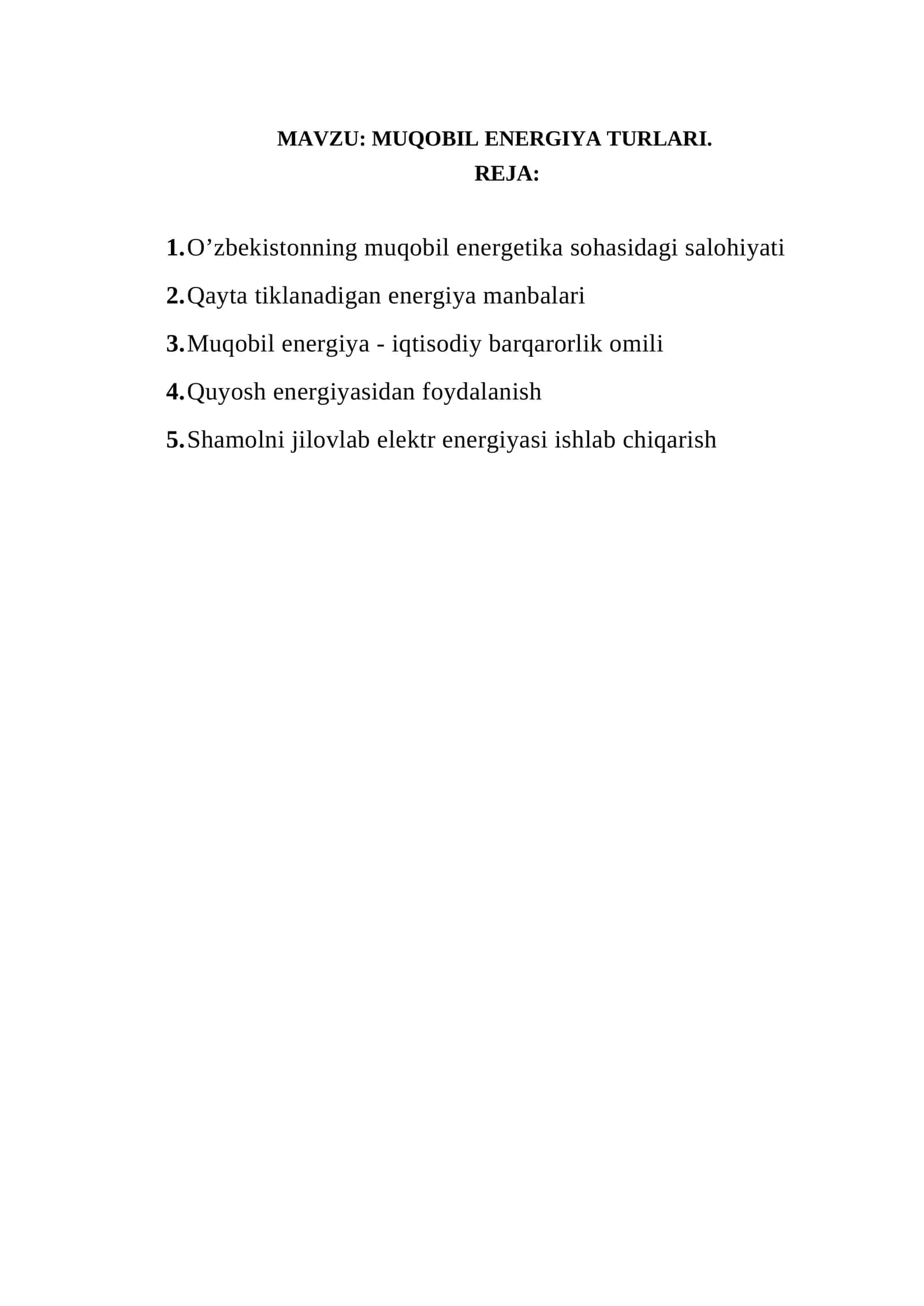 MUQOBIL ENERGIYA TURLARI 1
