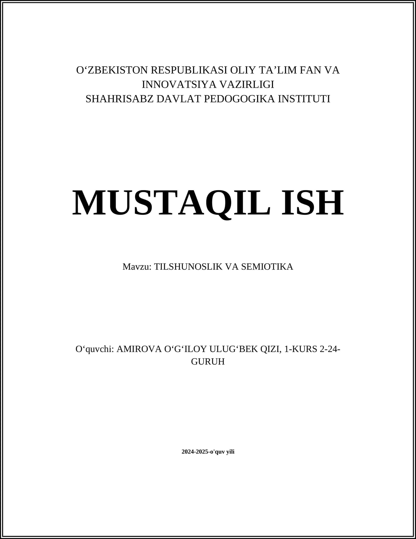 TILSHUNOSLIK VA SEMIOTIKA 1