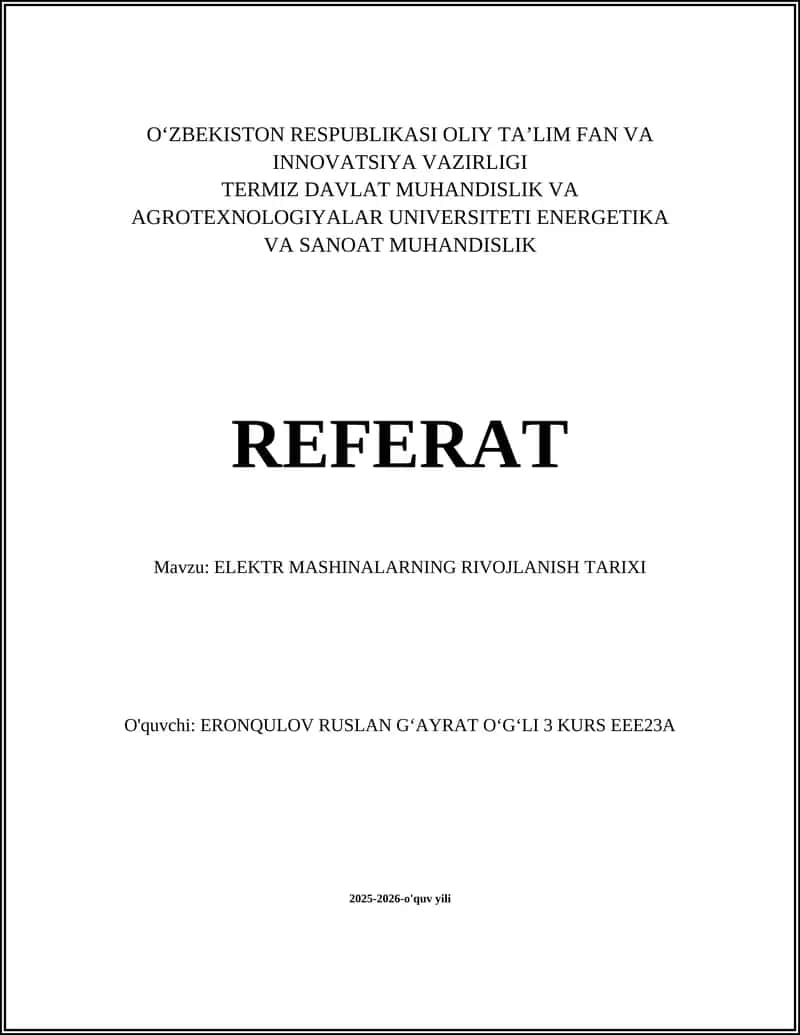 ELEKTR MASHINALARNING RIVOJLANISH TARIXI 1
