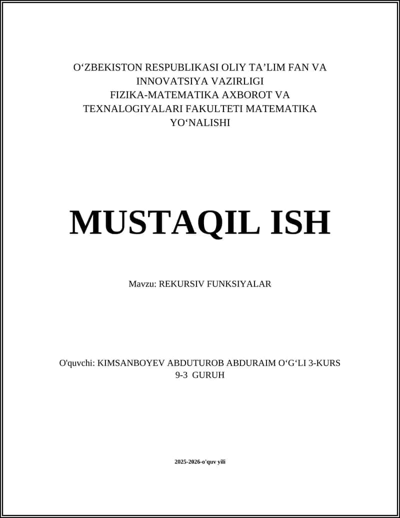 REKURSIV FUNKSIYALAR 1