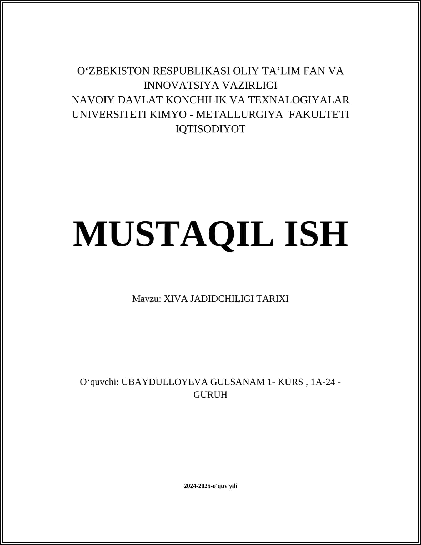 XIVA JADIDCHILIGI TARIXI 1