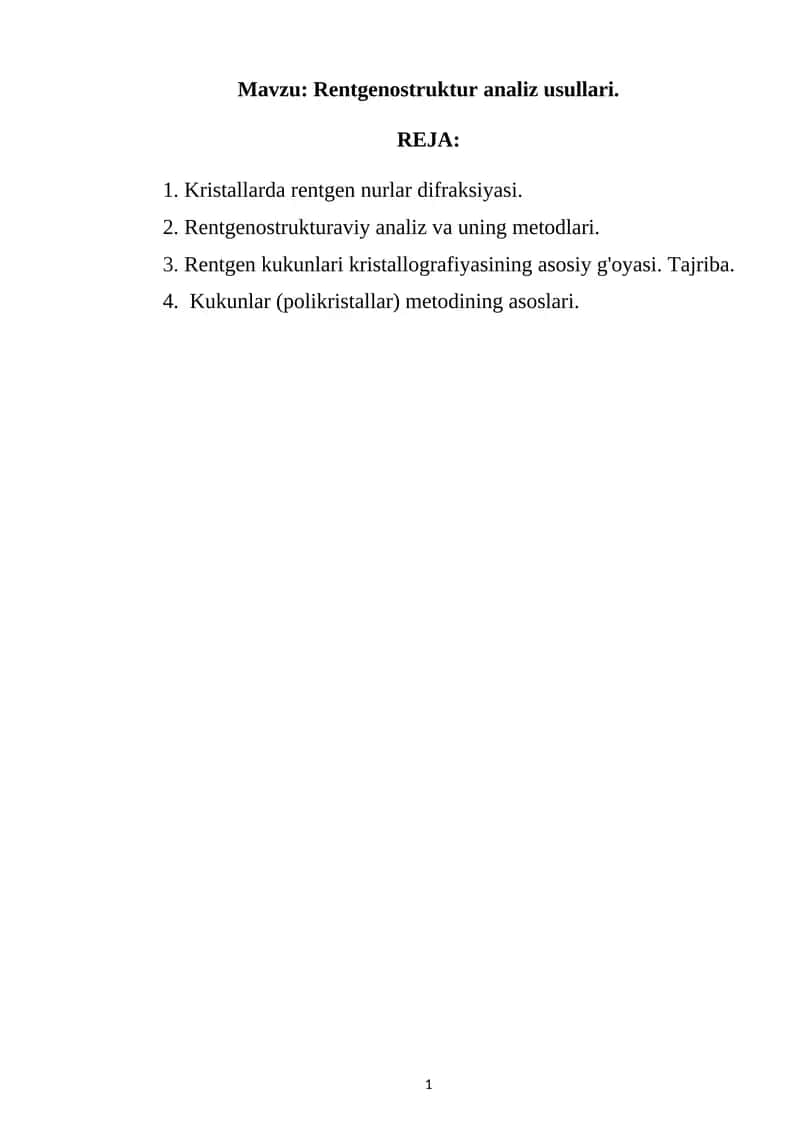 Rentgenostruktur analiz usullari 1