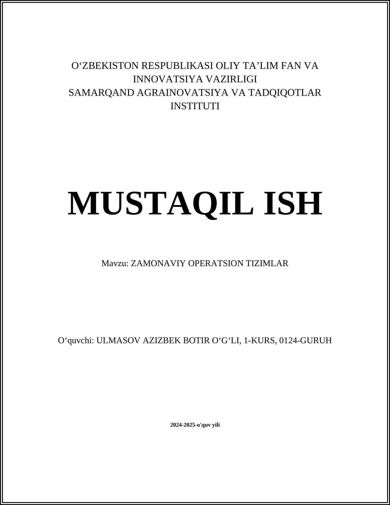 ZAMONAVIY OPERATSION TIZIMLAR 1