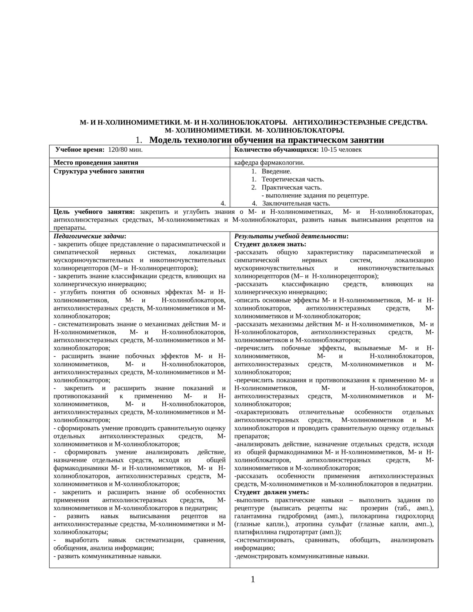 М- И Н-ХОЛИНОМИМЕТИКИ 1
