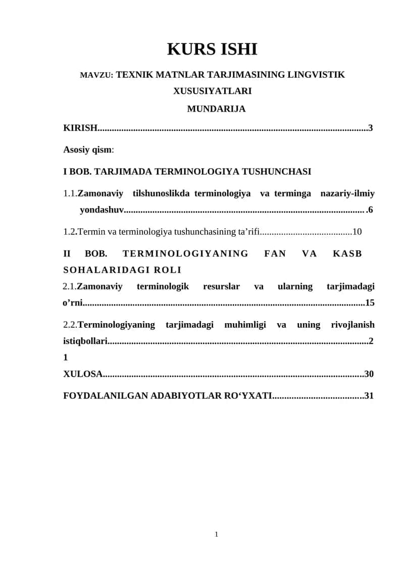 TEXNIK MATNLAR TARJIMASINING LINGVISTIK XUSUSIYATLARI 1