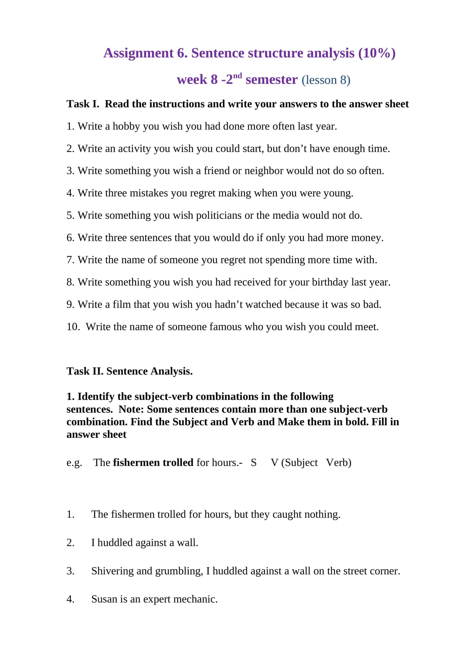 Assignment 6. Sentence structure analysis 1
