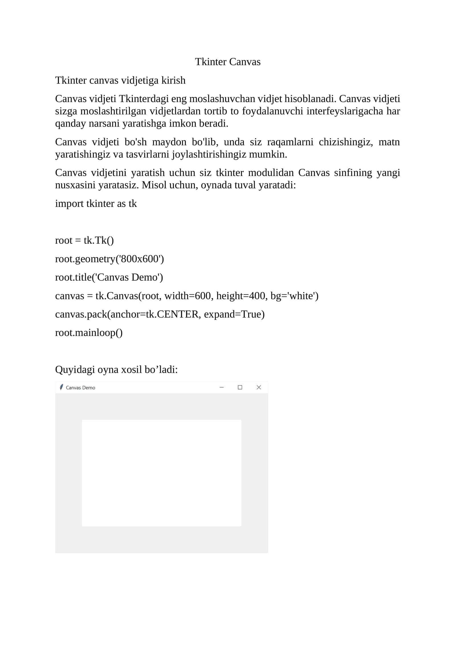 Tkinter Canvas 1