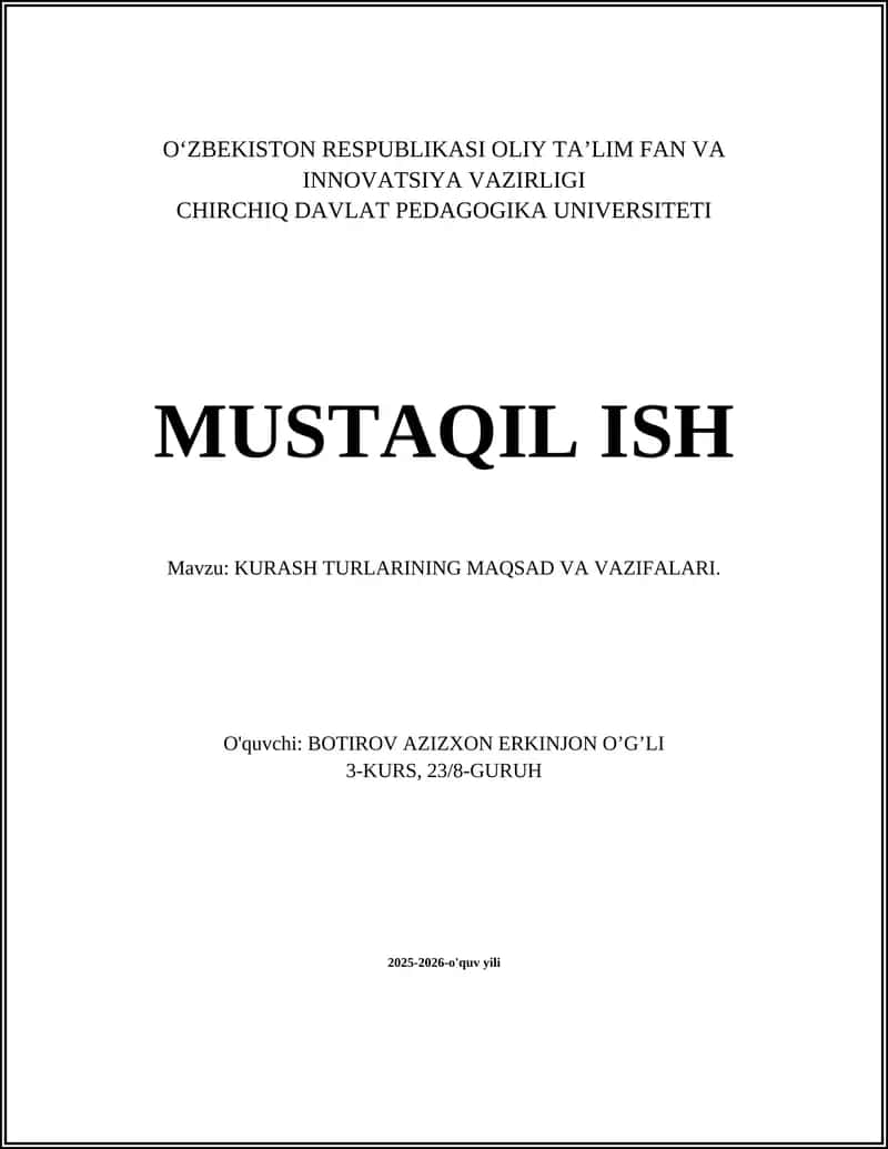 Kurash Turlarining Maqsad va Vazifalari 1