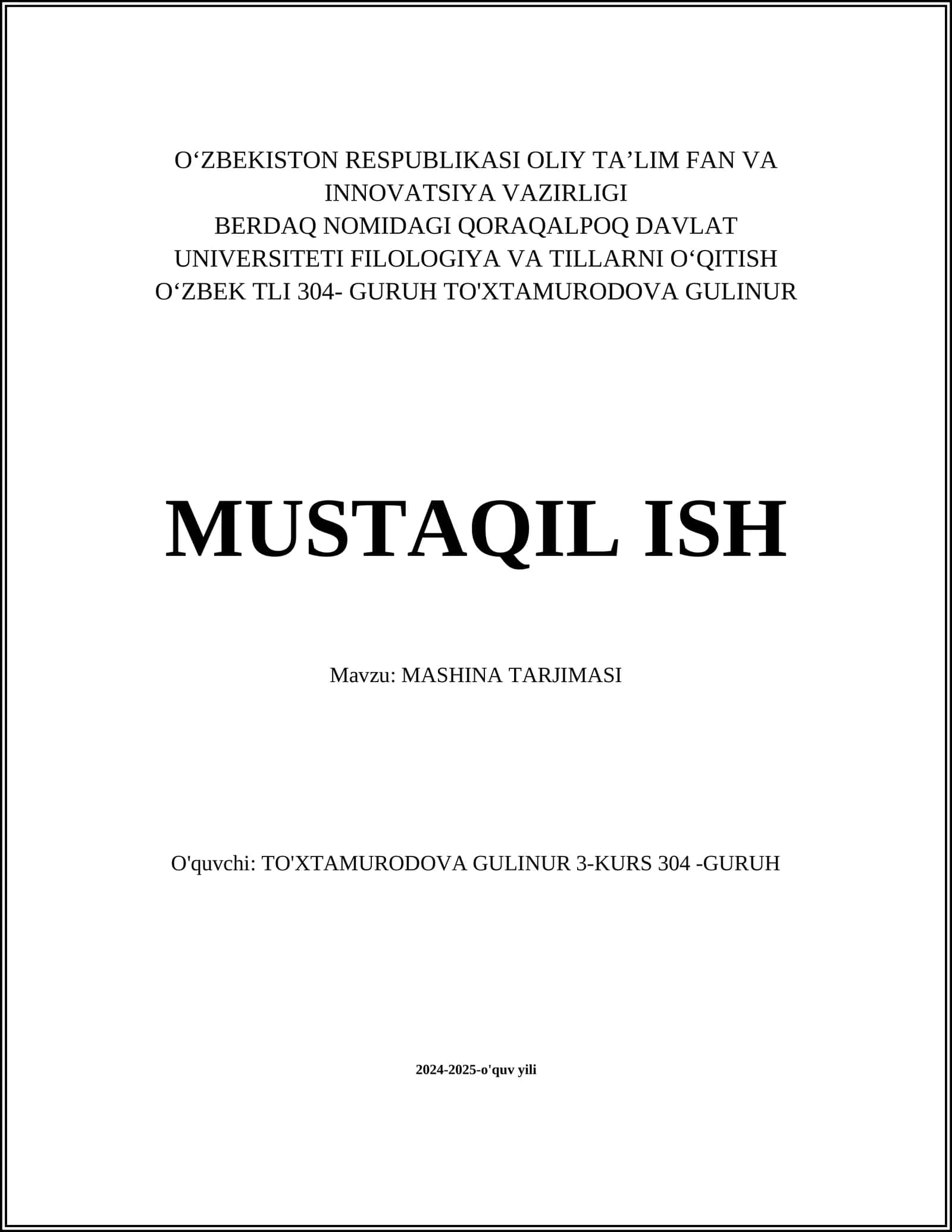 MASHINA TARJIMASI 1