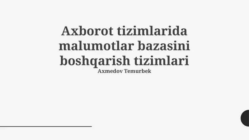 Ma'lumotlar bazasini boshqarish tizimlari 1