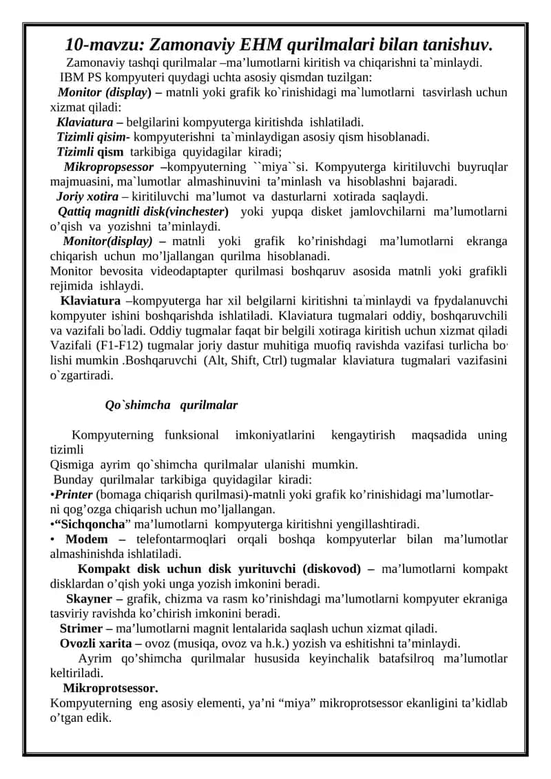 Zamonaviy EHM qurilmalari 1