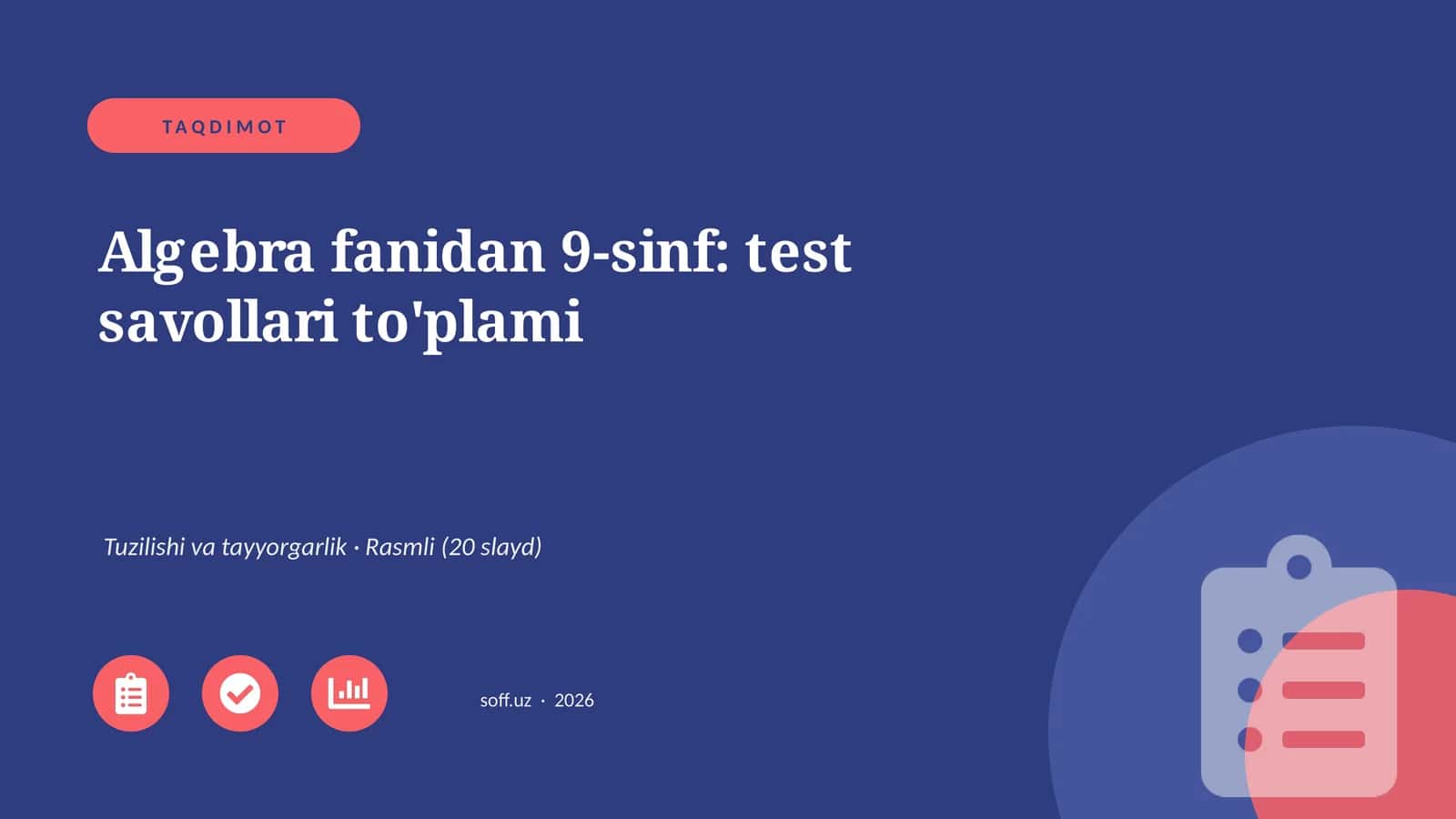 Algebra fanidan 9-sinf: test savollari to'plami 1