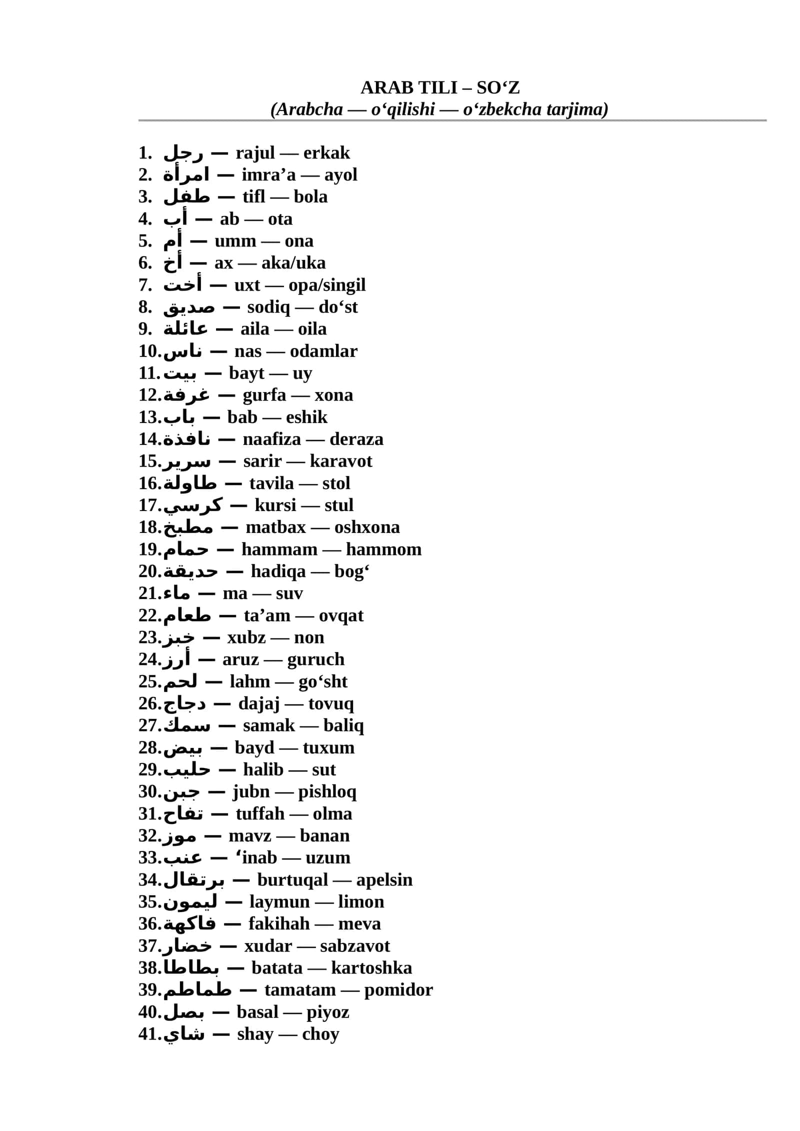 ARAB TILI – LUG'AT 1