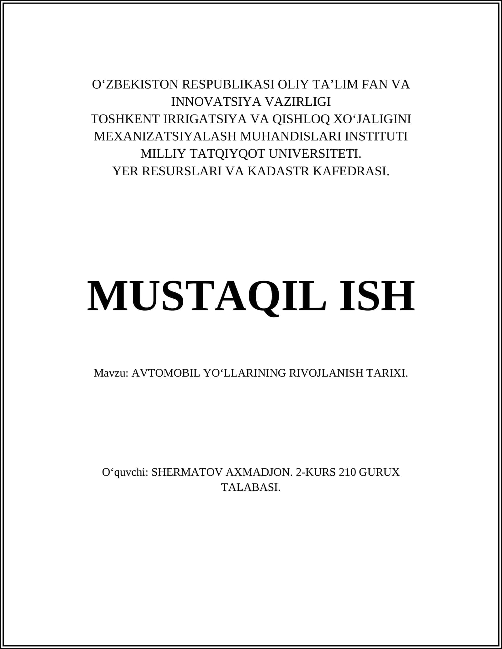 AVTOMOBIL YO‘LLARINING RIVOJLANISH TARIXI 1