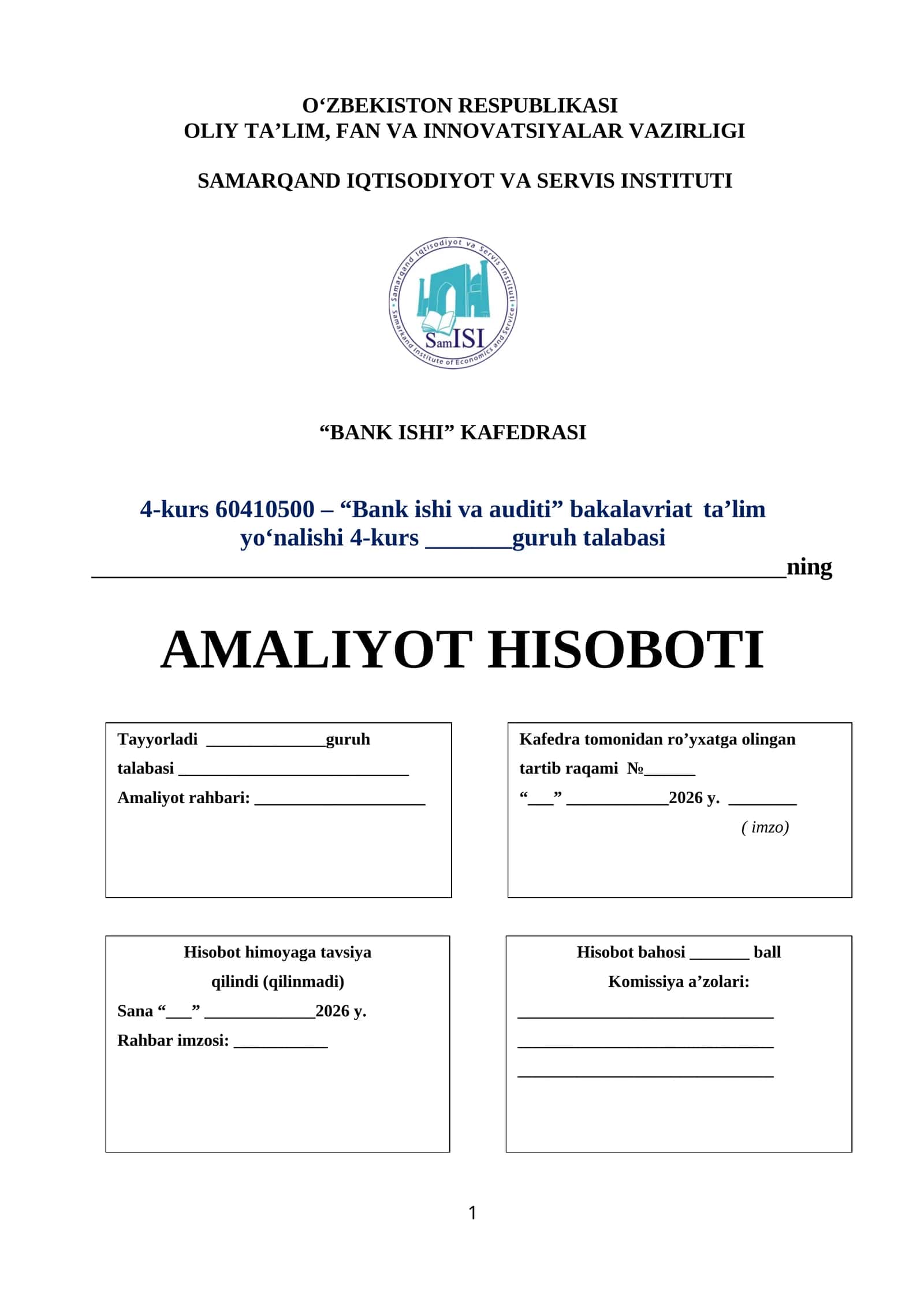 AMALIYOT HISOBOTI. "Agrobank ATB Bulung‘ur filiali" 1