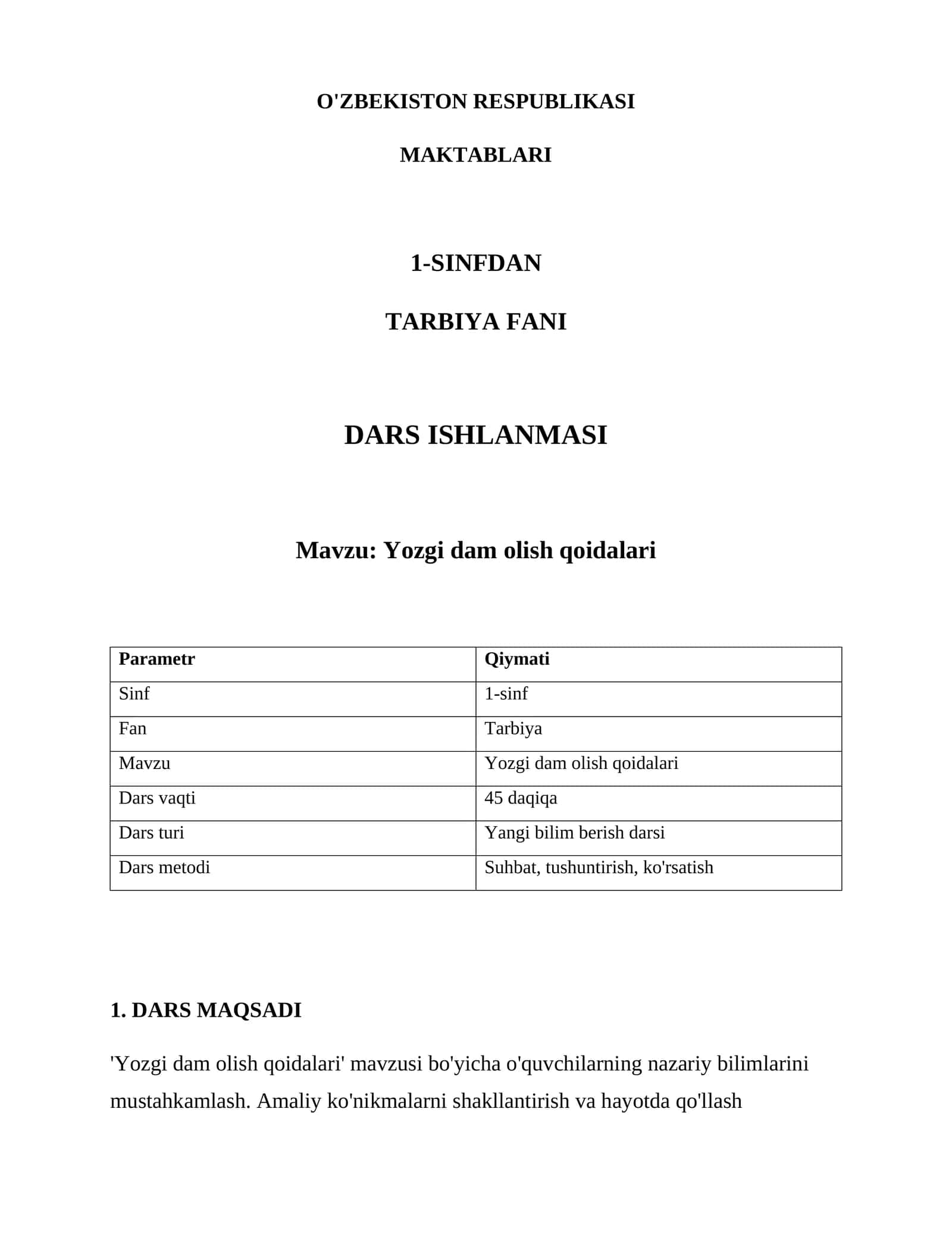 Yozgi dam olish qoidalari 1
