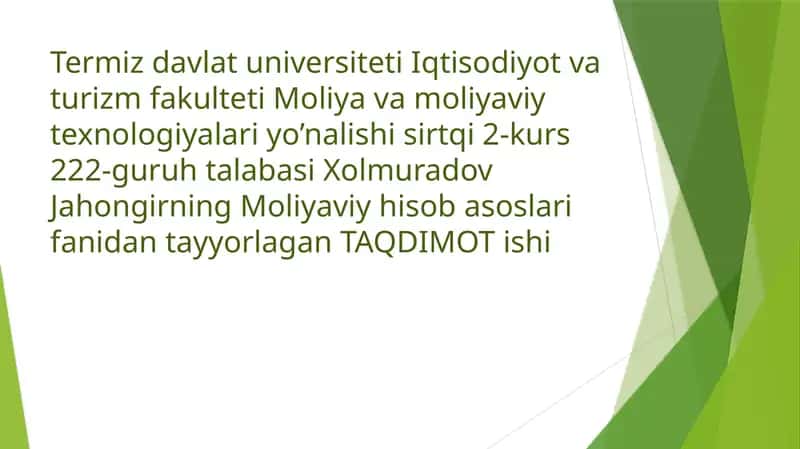 Pul mablag'larining hisobi 1