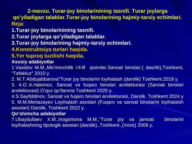Turar-joy binolarining tasnifi