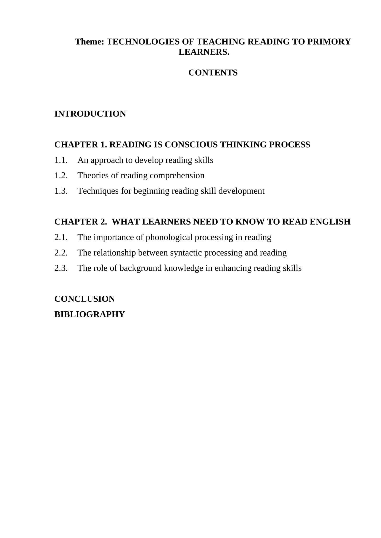 TECHNOLOGIES OF TEACHING READING TO PRIMORY LEARNERS 1