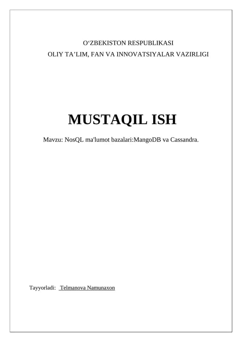 NoSQL ma'lumot bazalari:MangoDB va Cassandra 1