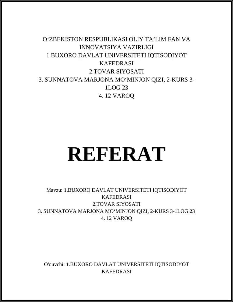 TOVAR SIYOSATI 1