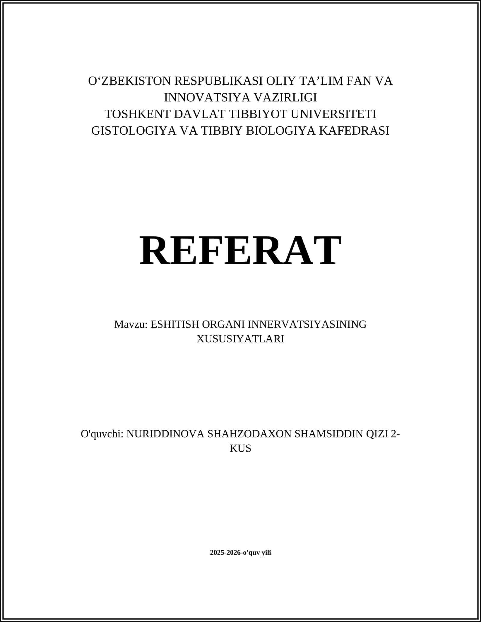 ESHITISH ORGANI INNERVATSIYASINING XUSUSIYATLARI 1