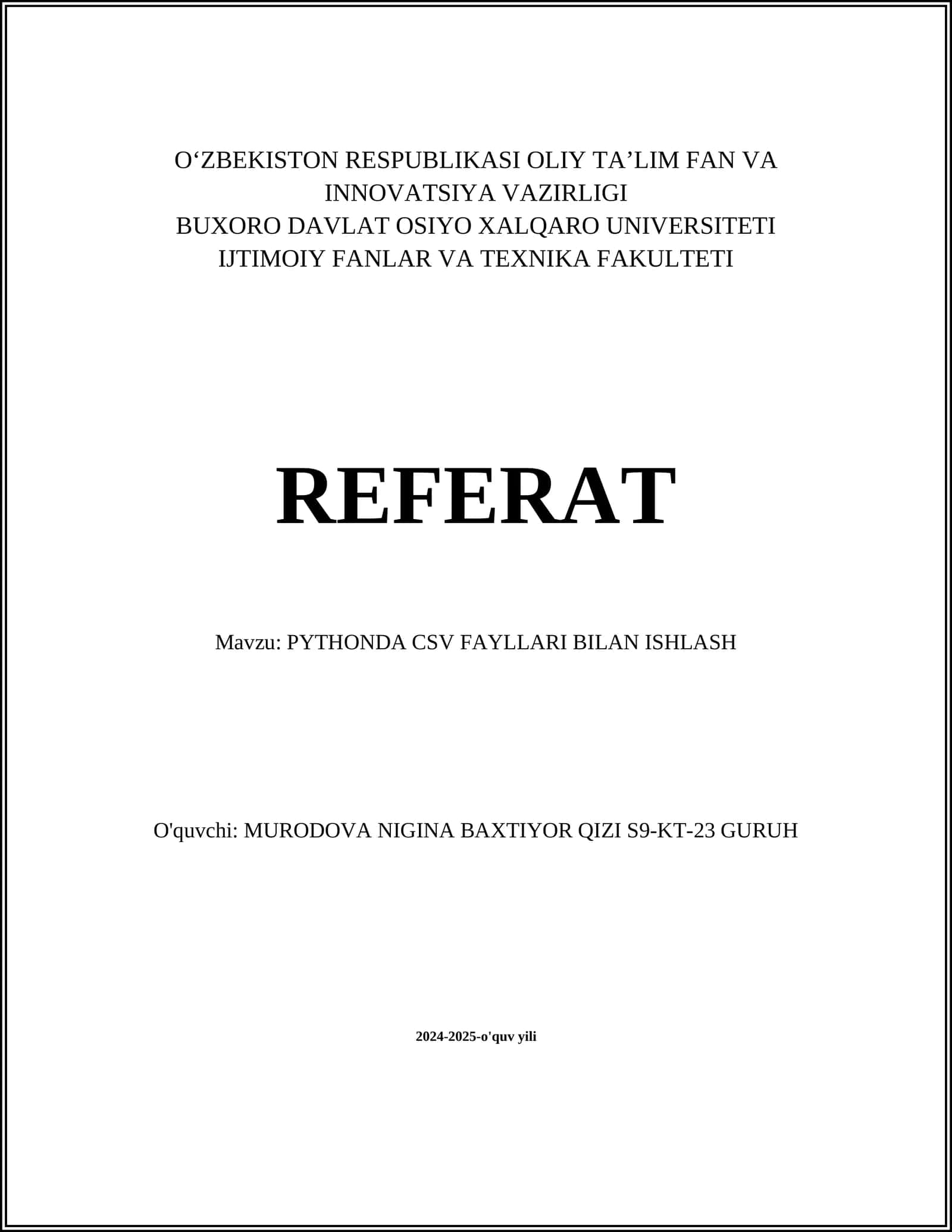 PYTHONDA CSV FAYLLARI BILAN ISHLASH 1