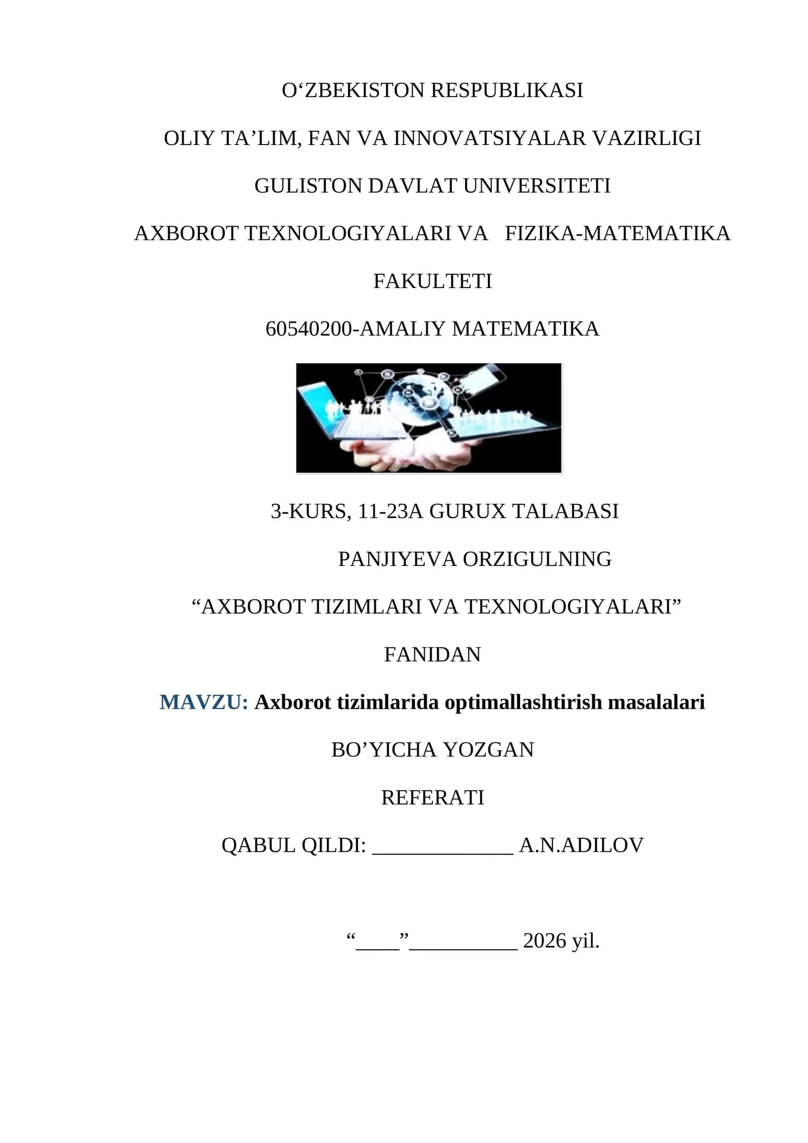 Axborot tizimlarida optimallashtirish masalalari 1
