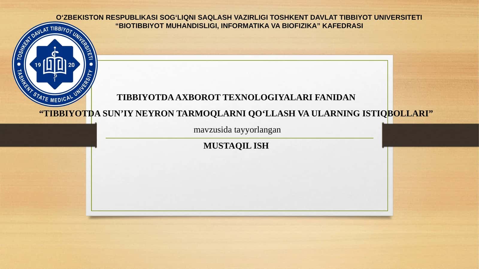 TIBBIYOTDA SUN’IY NEYRON TARMOQLARNI QO‘LLASH VA ULARNING ISTIQBOLLARI 1