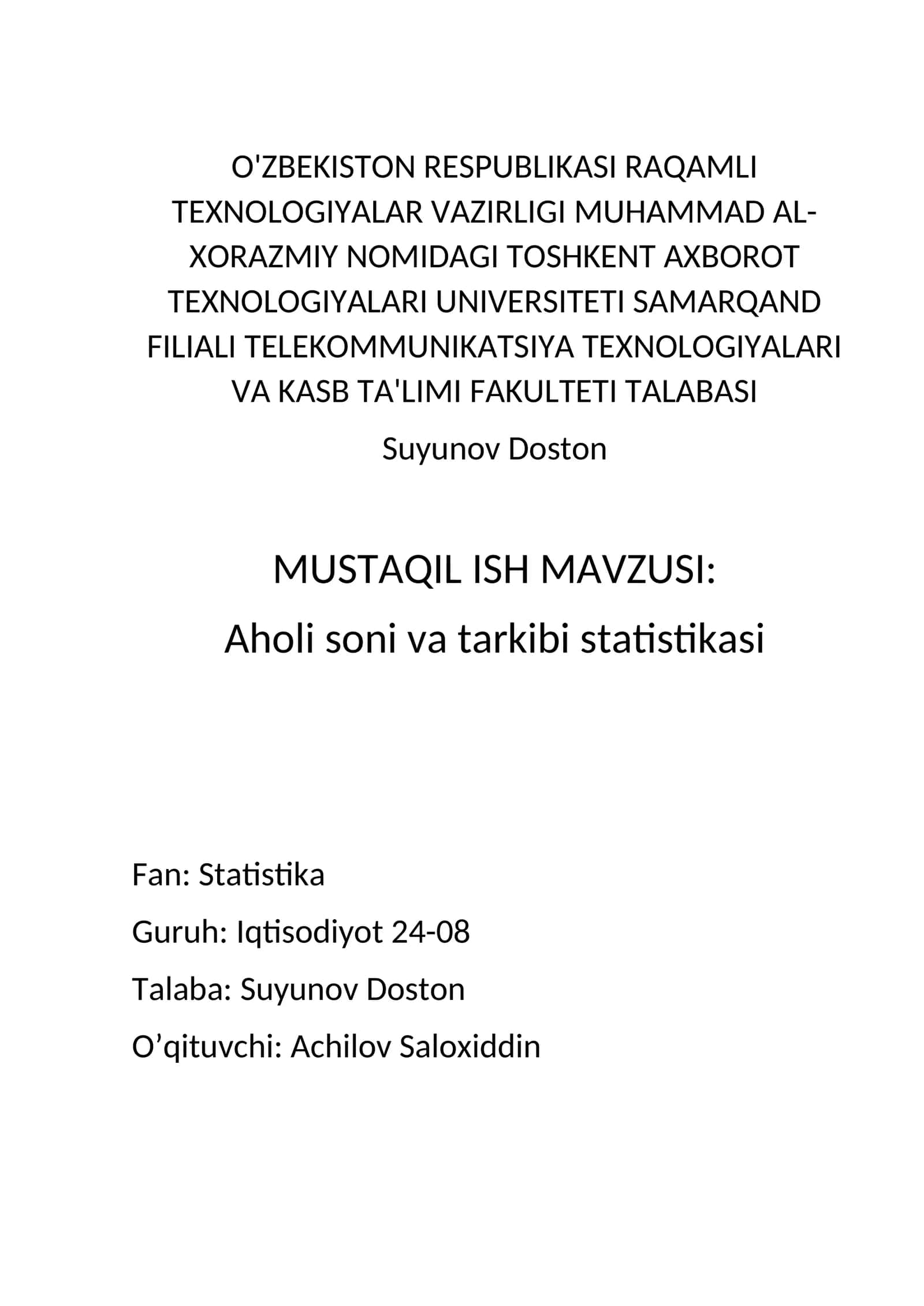 Aholi soni va tarkibi statistikasi 1