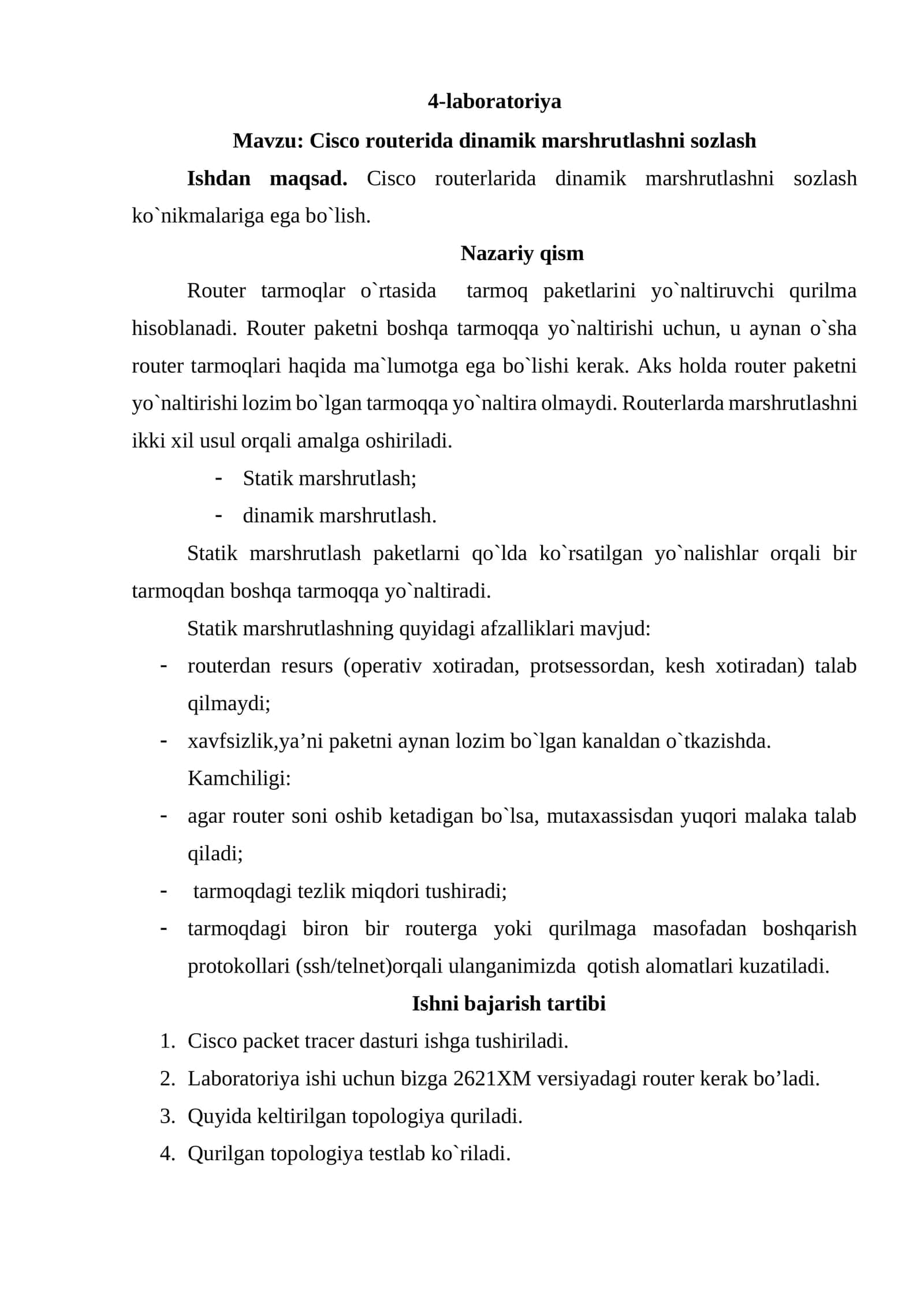 Cisco routerida dinamik marshrutlashni sozlash 1