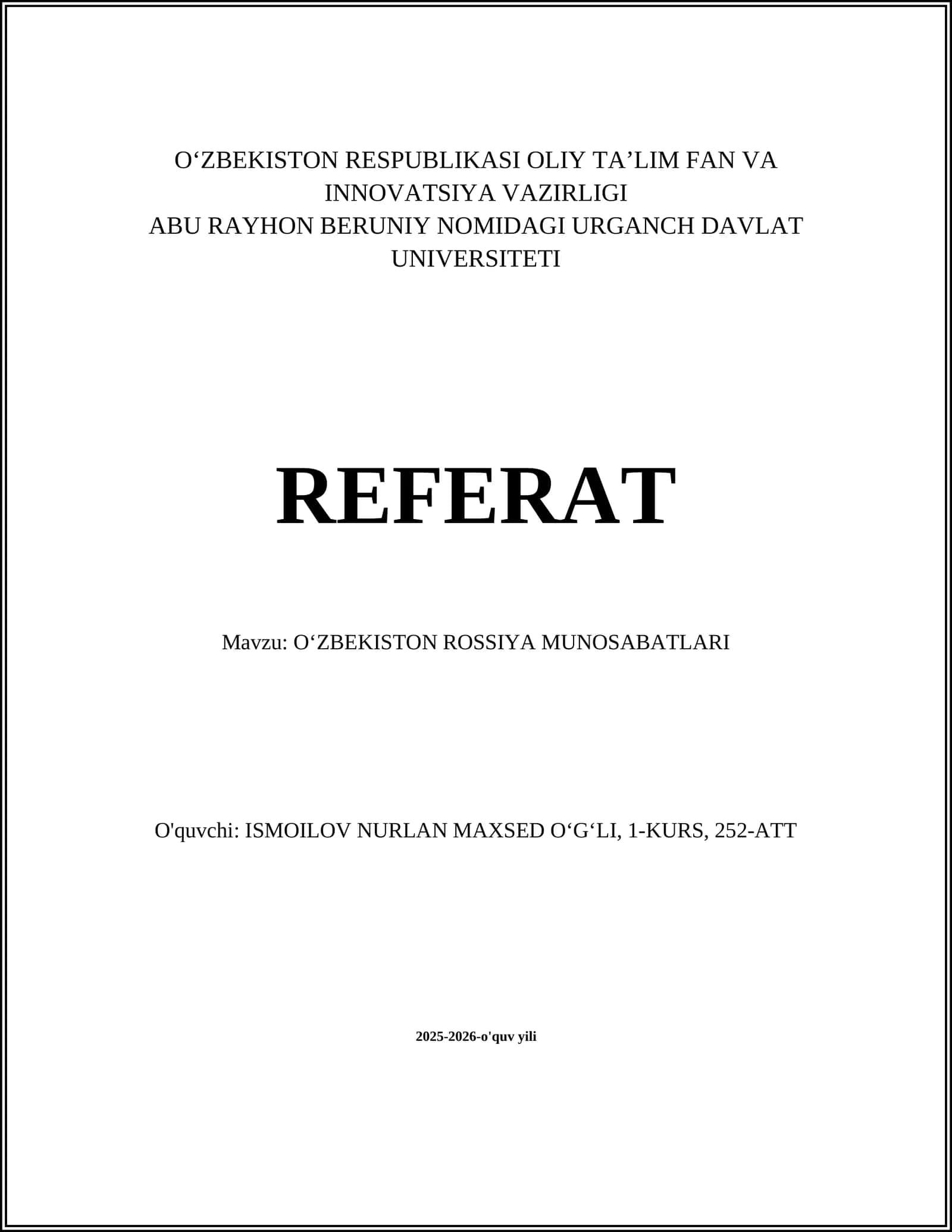OʻZBEKISTON ROSSIYA MUNOSABATLARI 1