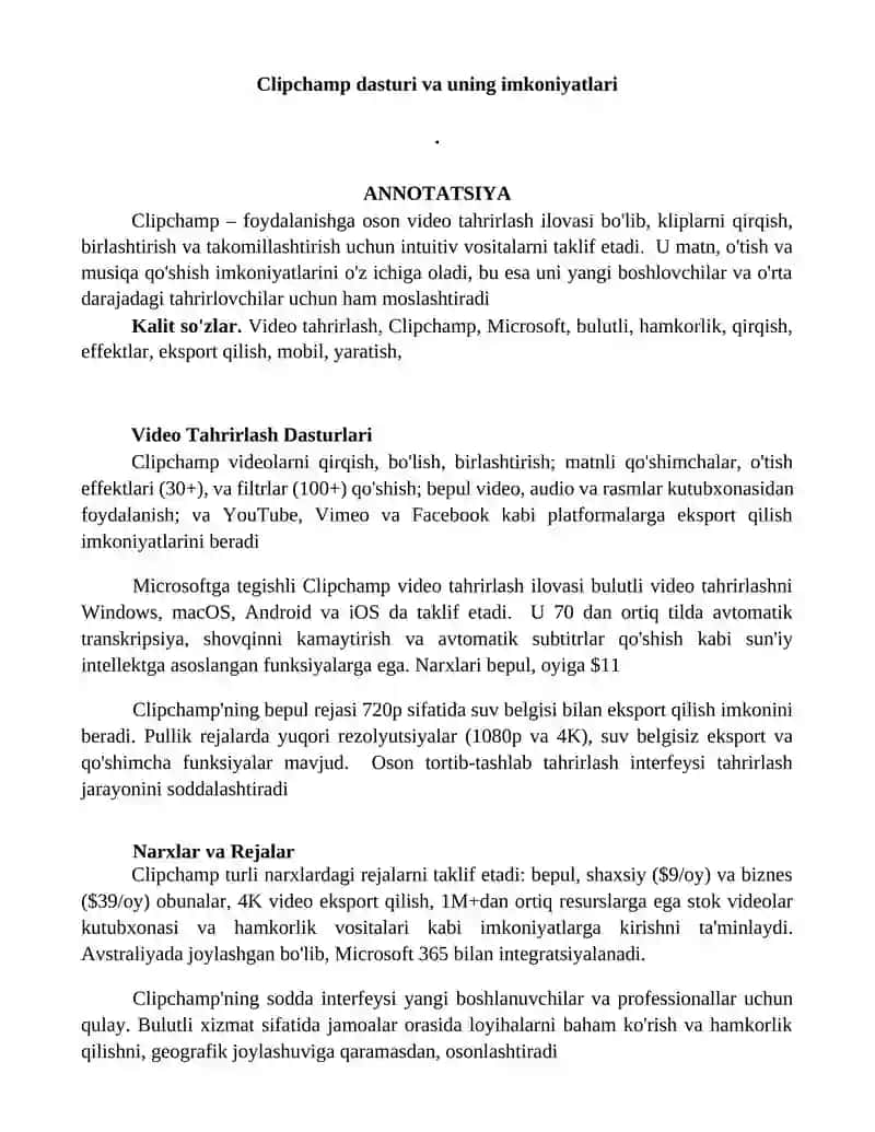 Clipchamp video tahrirlash dasturi