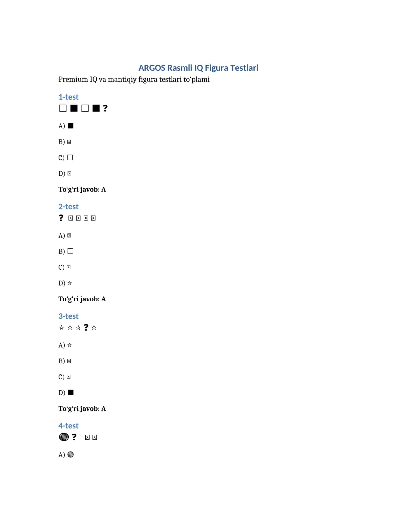 ARGOS Premium Rasmli IQ Figura Testlari | DOCX Format 1