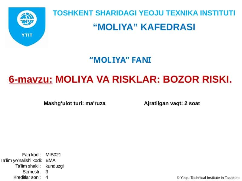 MOLIYAVA RISKLAR: BOZOR RISKI 1