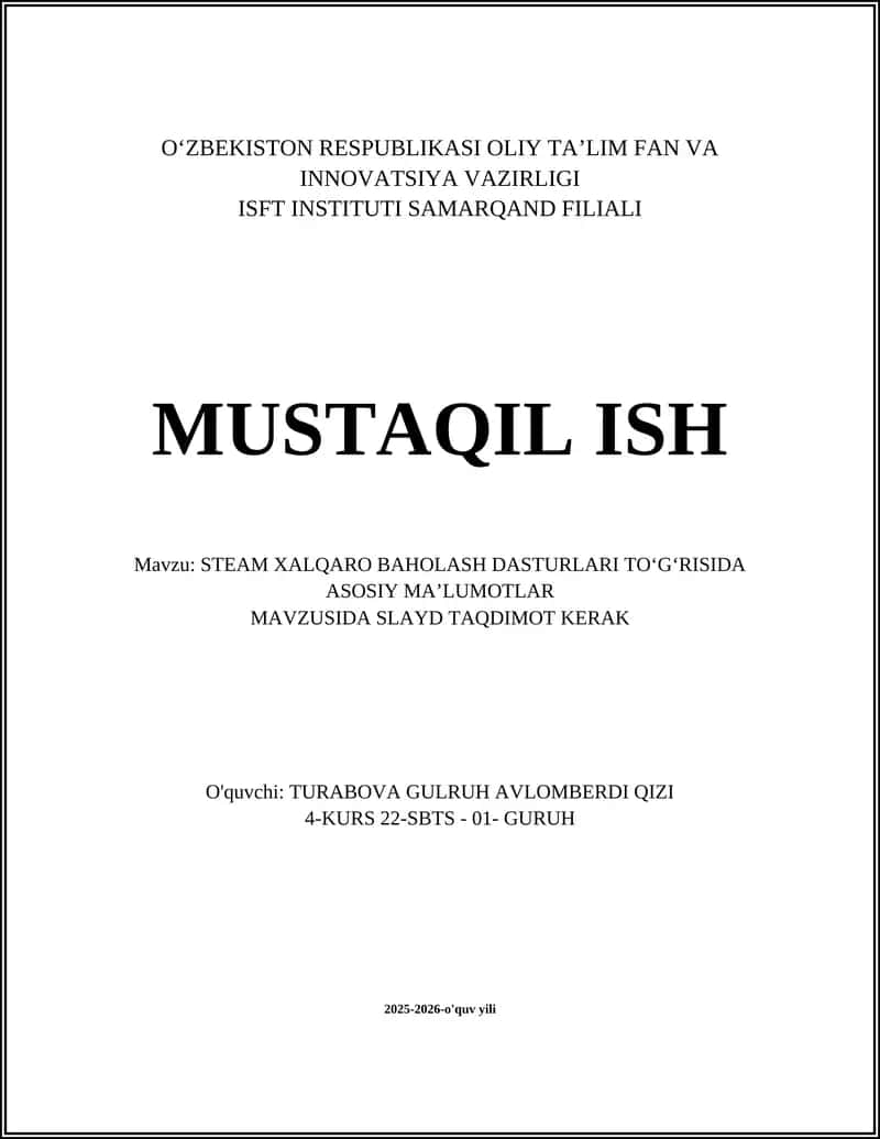 STEAM xalqaro baholash dasturlari 1