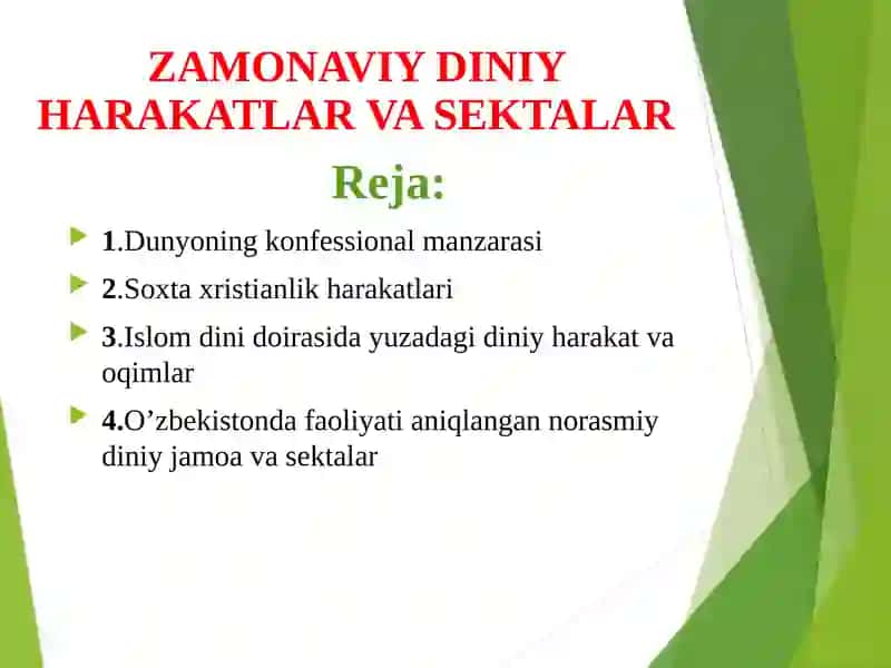 ZAMONAVIY DINIY HARAKATLAR VA SEKTALAR