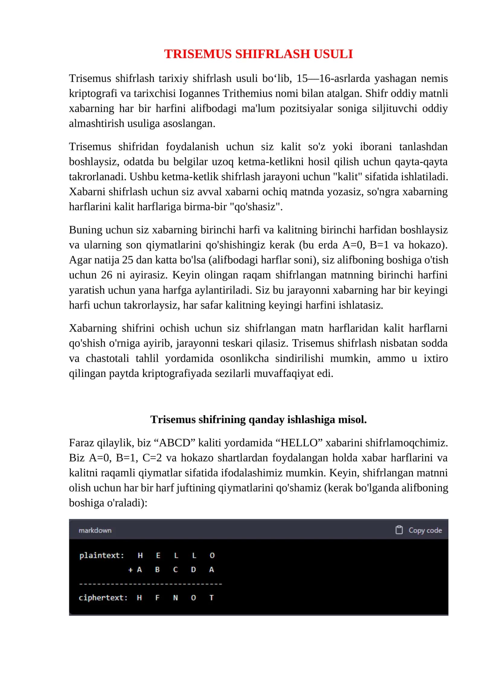 Trisemus shifrlash usuli 1