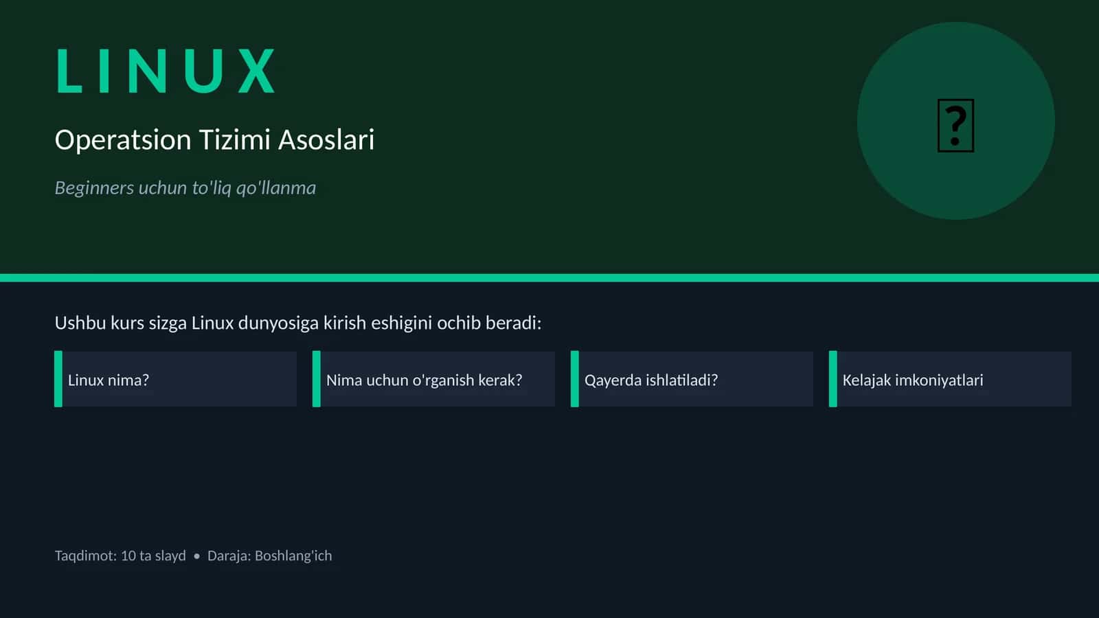 Linux asoslari bo'yicha ppt 1