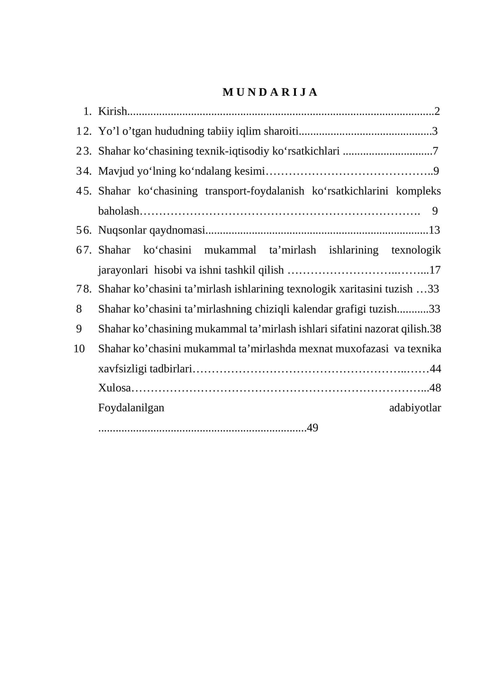 Shahar ko’chasini ta’mirlash ishlarining texnologik xaritasini tuzish 1